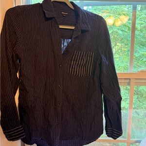 Madewell ex-boyfriend pinstripe shirt, blue and white